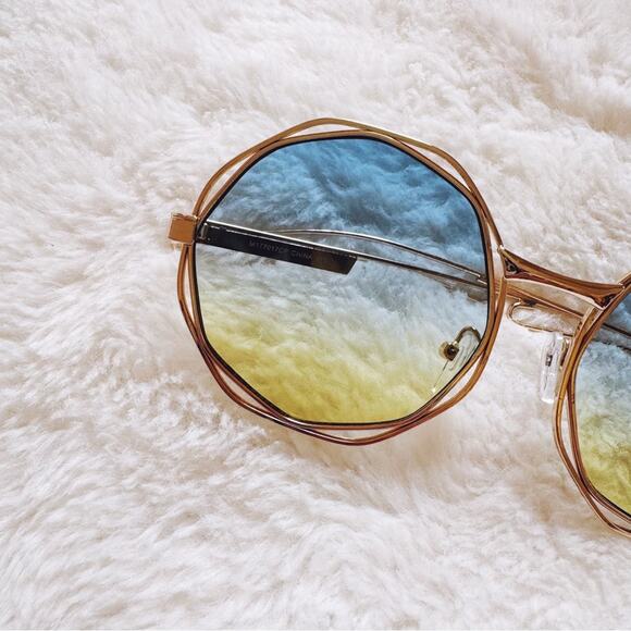 Seraphina Blue & Yellow Geometric Sunglasses - Picture 2 of 11